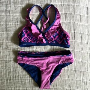 NWOT Patagonia Girl’s Swimsuit Two piece bikini set, blue and purple, size M, 10